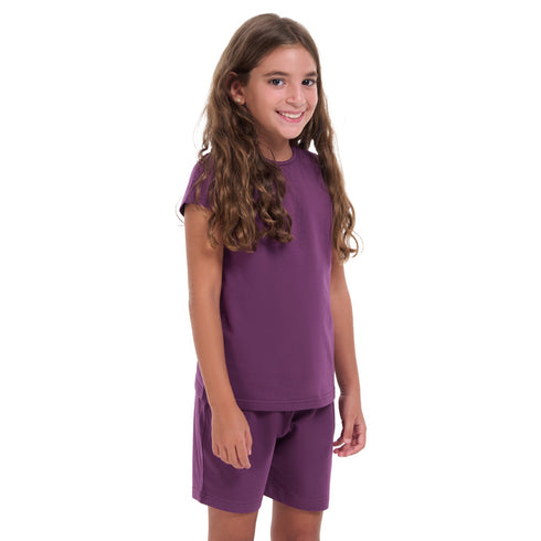 Girls summer pajama set Purple t-shirt +shorts